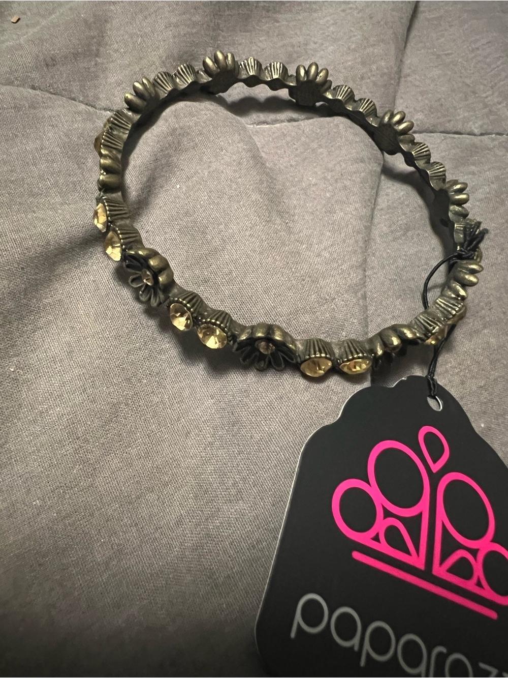 paparazzi Antique Gold Floral Stretch Bracelet with Yellow Facets